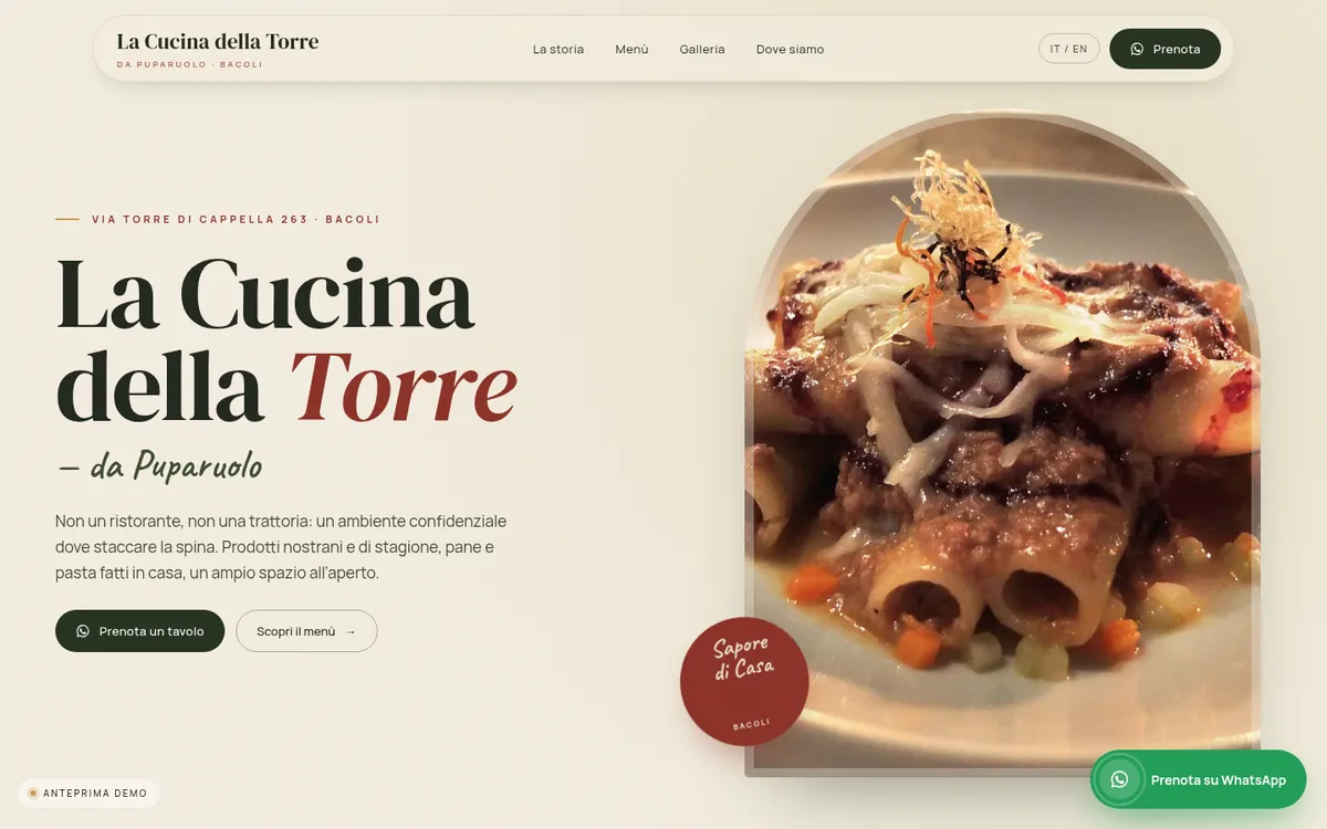 Anteprima desktop del concept per La Cucina della Torre