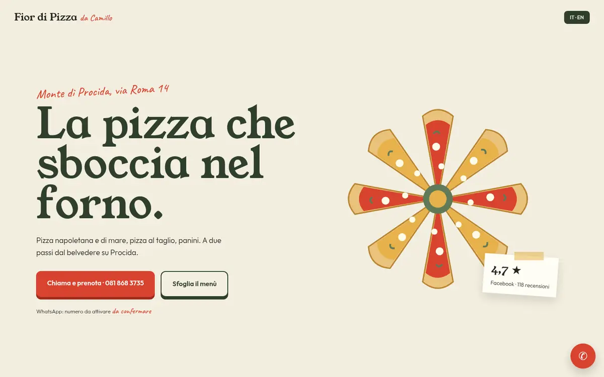 Anteprima desktop del concept per Fior di Pizza da Camillo