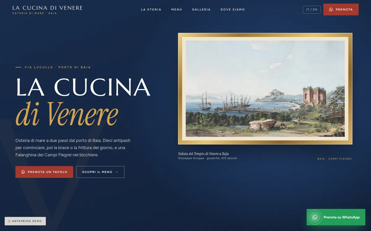 Anteprima desktop del concept per La Cucina di Venere