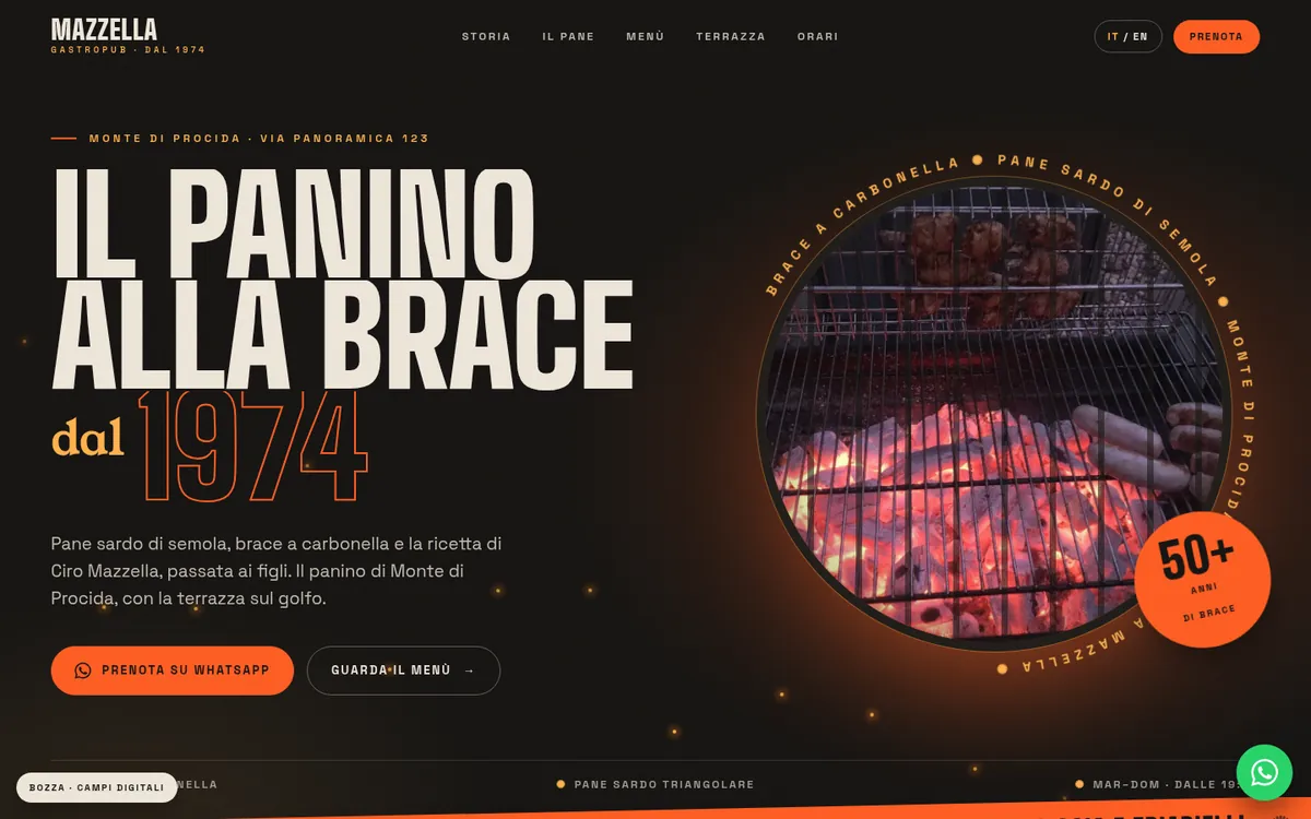 Anteprima desktop del concept per Mazzella Gastropub