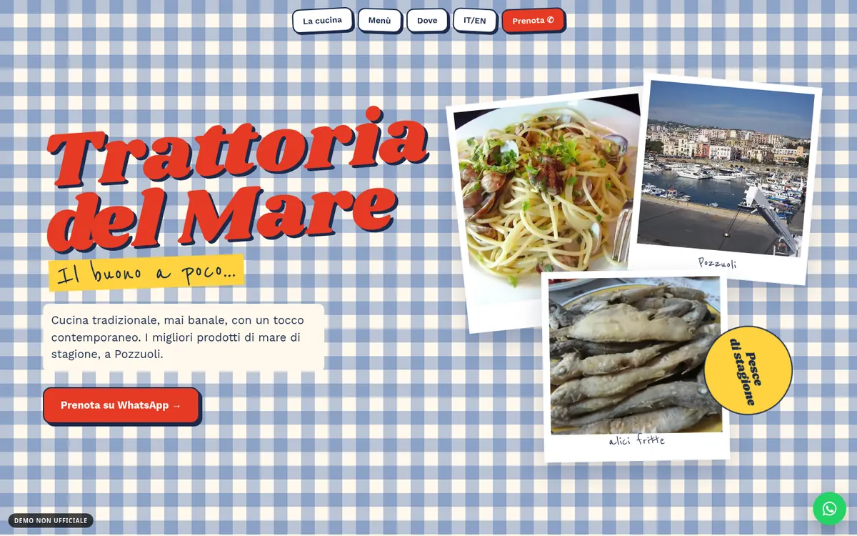 Anteprima desktop del concept per Trattoria del Mare