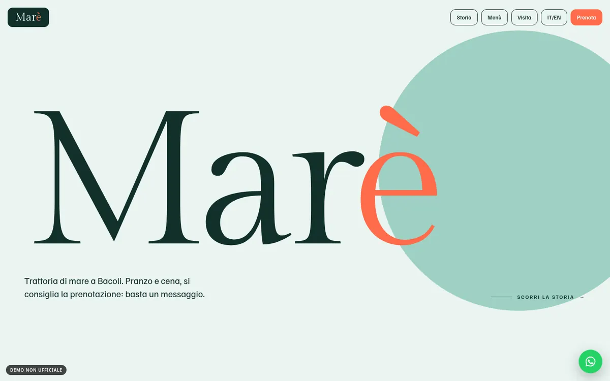 Anteprima desktop del concept per Trattoria Marè